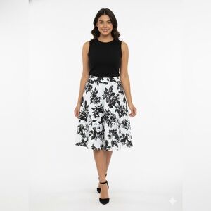 Faith&Joy Black and White Floral A-Line Skirt